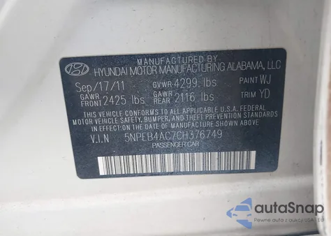 2012 Hyundai Sonata Gls из США, поврежденный, VIN 5NPEB4AC7CH376749